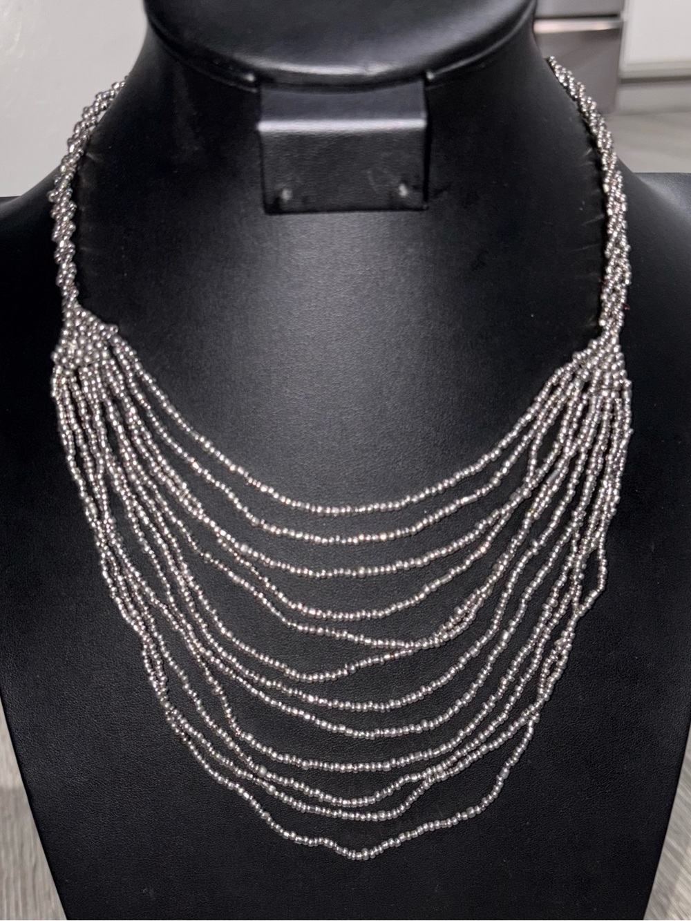 Multi-Strand Silver Beaded Necklace - Layered Glam